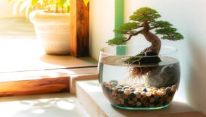 bonsai trees in water