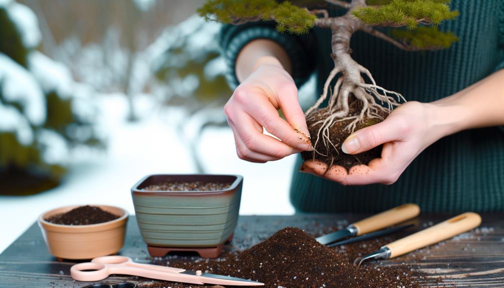 carefully repotting a plant